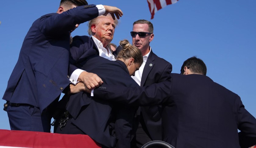 Trump assassination attempt, shot at 7-13-24. AP Photo Evan Vucci