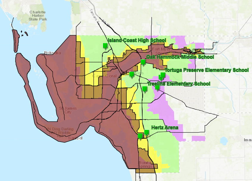 Evacuation zones in Lee County