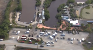 An aerial image of responders to airboat crash. CREDIT: WSVN